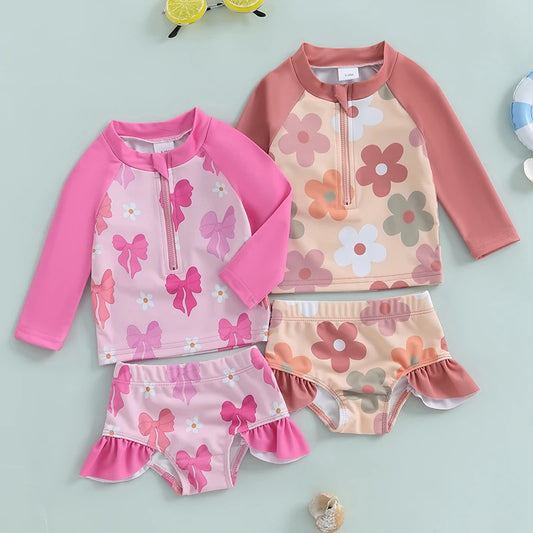 Flower Zip-up Toddler Girl Swimsuit