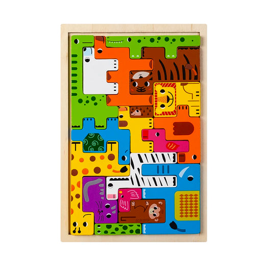 Montessori Animal Characters Transportation Wooden Puzzle