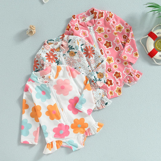 Tropical Bloom Kids Swimsuits - Floral Long Sleeves